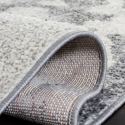 Gray and Green Abstract Synthetic Runner Rug