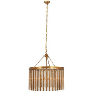 6-Light 25" x 22" Metal Crystal Embellished Chandelier with Link Style Chain Brass - Olivia & May - 1 of 4