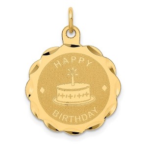 Black Bow Jewelry 14k Yellow Gold Etched Happy Birthday Charm or Pendant, 20mm - 1 of 4