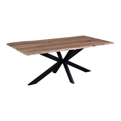 The Urban Port 79" Rectangular Live Edge Top Mango Wood Dining Table Crossed Legs Brown/Black