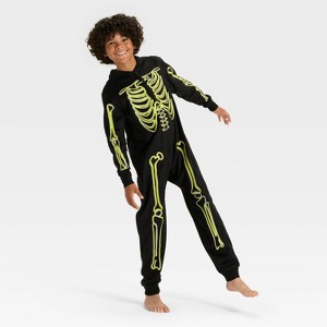Boys' Halloween Skeleton Union Suit - Cat & Jack™ Black - 1 of 3