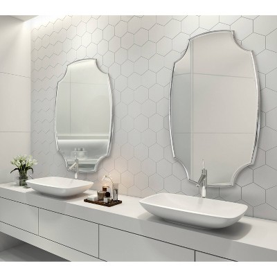 Luxurious Scalloped Edge 34'' Silver Wall Mirror with Gold Accents