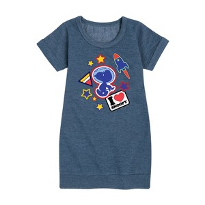 Girls' - Peanuts - Space Snoopy Flair Graphic Short Sleeve Fleece Dress - 1 of 4