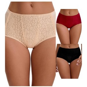 INSPIRE CHIC Women's Floral Lace Breathable Comfortable Mid Rise Underwear Briefs 3 Packs - 1 of 4