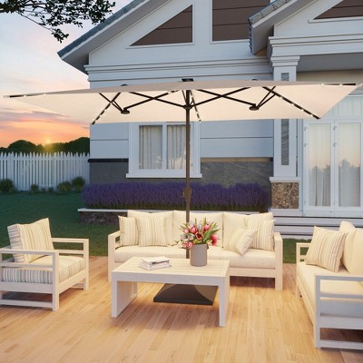 Sonkuki 10 x 6.5Ft Solar-powered Double-Sided Patio Umbrella with Large Canopy Outdoor Table Umbrella for Garden, deck and pool