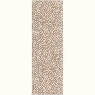 Beige Synthetic Flat Woven Outdoor Runner Rug