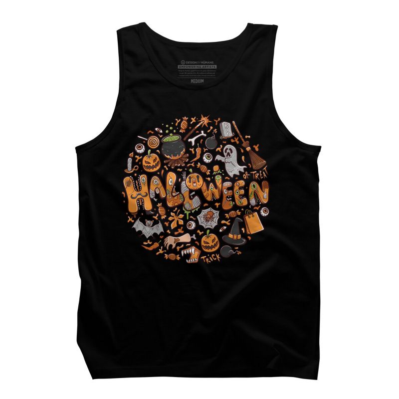 Men's Design By Humans happy halloween greeting holiday illustration By ghinan Tank Top, 1 of 3
