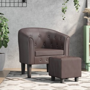 VidaXL Tub Chair with Footstool Brown Faux Leather - 1 of 4