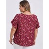 GRACE & GRANDEUR Women's Plus Size Floral-Print Crew Neck Double Layer Ruffle Short Sleeve Casual Blouses - 3 of 4
