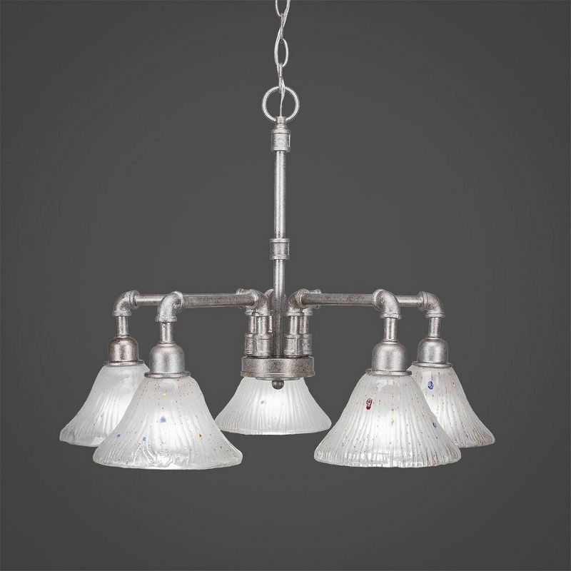 Toltec Lighting Vintage 5 - Light Chandelier in  Aged Silver with 7" Frosted Crystal Shade, 1 of 2