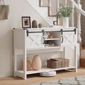 Heynemo Console Table with Storage Shelf & Sliding Barn Door, Farmhouse Entryway Table with Storage, 46" Narrow Long Sofa Table, Console Tables - 1 of 4