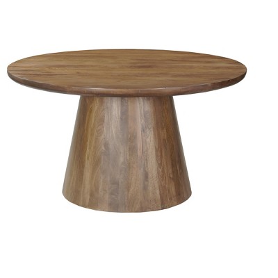 HomeRoots 54" Brown Solid Wood Pedestal Base Round Top Dining Table