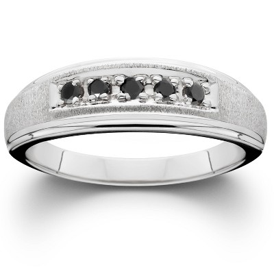 Pompeii3 Mens Black Diamond White Gold Ring Brushed Wedding Band