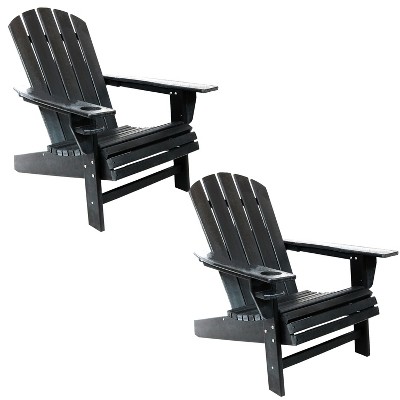 Sunnydaze All-Weather HDPE Outdoor Patio Adirondack Chair with Drink Holder, Black, 2pk