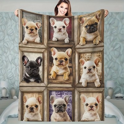 9-Square French Bulldog Print Blanket - Soft, Warm Flannel for All Seasons, Ideal for Home, Christmas, Birthday, Dog Lover Gifts