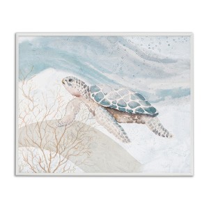 Stupell Industries Pleasant Sea Turtle Drifting Ocean Bubble Waves Framed Giclee Art - 1 of 4