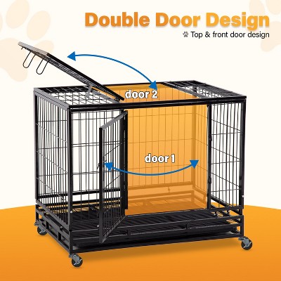 Large 48 Inch Black Rolling Steel Dog Crate