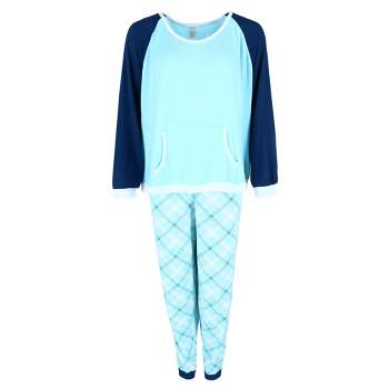 PJ Couture Women's Plus Size Patterned Jogger and Raglan Top Long Pajama Set