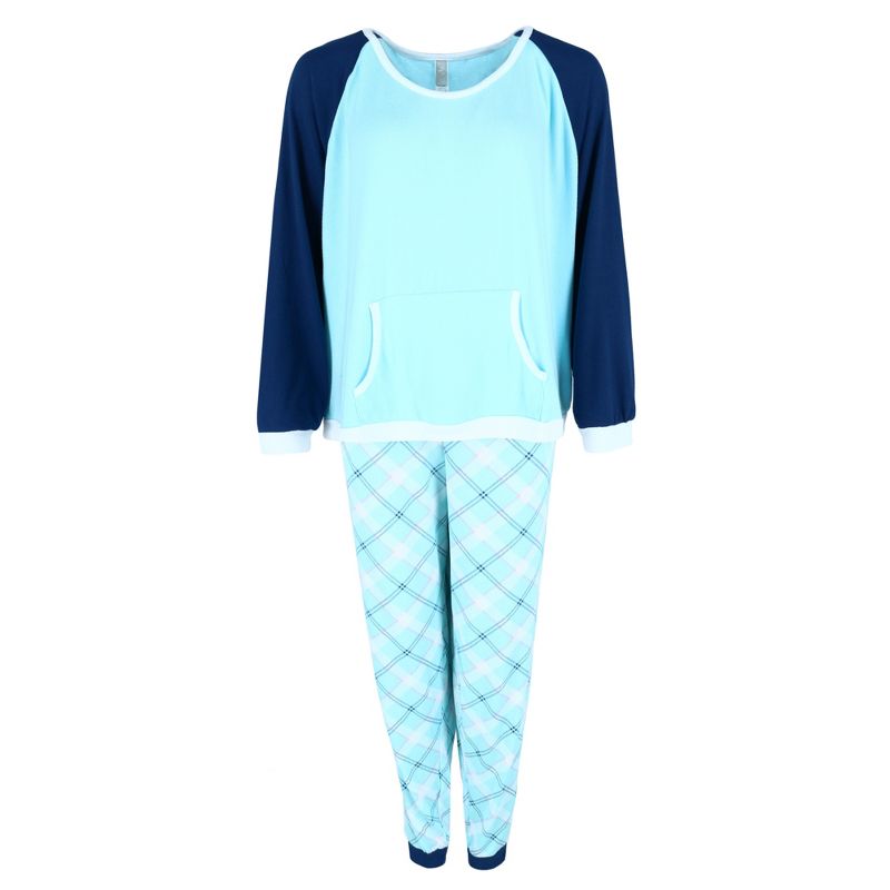 PJ Couture Women's Plus Size Patterned Jogger and Raglan Top Long Pajama Set, 1 of 4