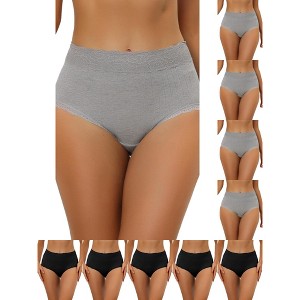 INSPIRE CHIC Women's High Waist Tummy Control Comfortable Lace Trim Ribbed Briefs 10 Packs - 1 of 4