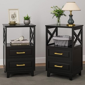 Heynemo Tall Nightstand, Side Table with 2 Drawers & Open Shelf on Top, Solid Feet, Ideal for Bedroom, Living Room, Home Office - 1 of 4