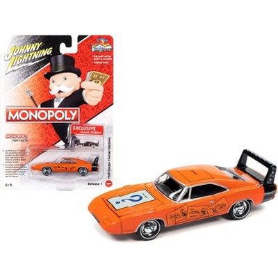 1969 Dodge Charger Daytona Orange w/Black Tail Stripe & Graphics w/Game Token 1/64 Diecast Model Car by Johnny Lightning