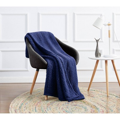 Navy Blue Plush Sherpa Fleece Kids Throw Blanket