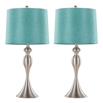 LumiSource: Ashland 27" Brushed Nickel Table Lamps with Textured Linen Empire Shade, Set of 2