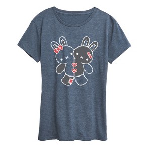 Women's - Instant Message - Two Bunnies Plushie Short Sleeve Graphic T-Shirt - 1 of 4
