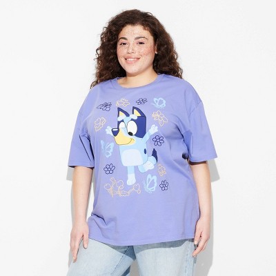 Women's Bluey Oversized Short Sleeve Graphic Boyfriend T-Shirt - Periwinkle Blue