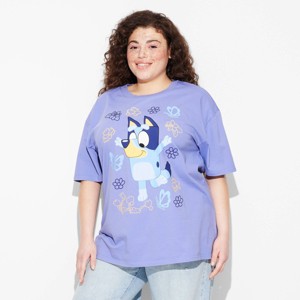 Women's Bluey Oversized Short Sleeve Graphic Boyfriend T-Shirt - Periwinkle Blue - 1 of 3