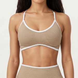 Anna-Kaci Active Women's Contrast Trim Scoop Neck Sports Bra with Adjustable Spaghetti Straps - 1 of 4