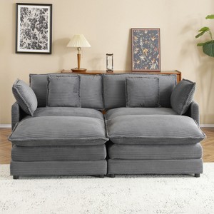 Whisen 75" Modern Design Sofa Couch, Large Loveseat Sofa with 2 Movable Ottomans and Side Storage Pockets - 1 of 4