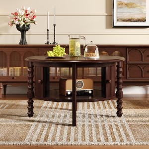 Damerin 30.5 Inch Round Accent Coffee Table With Drawer,Slat Base-Walnut - 1 of 4