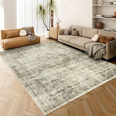 Washable Floral Rug Thin Non-Slip Low Pile Area Rug Stain Resistant Foldable Space-Saving Carpet Mat for Entryway