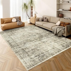 Washable Floral Rug Thin Non-Slip Low Pile Area Rug Stain Resistant Foldable Space-Saving Carpet Mat for Entryway - 1 of 4
