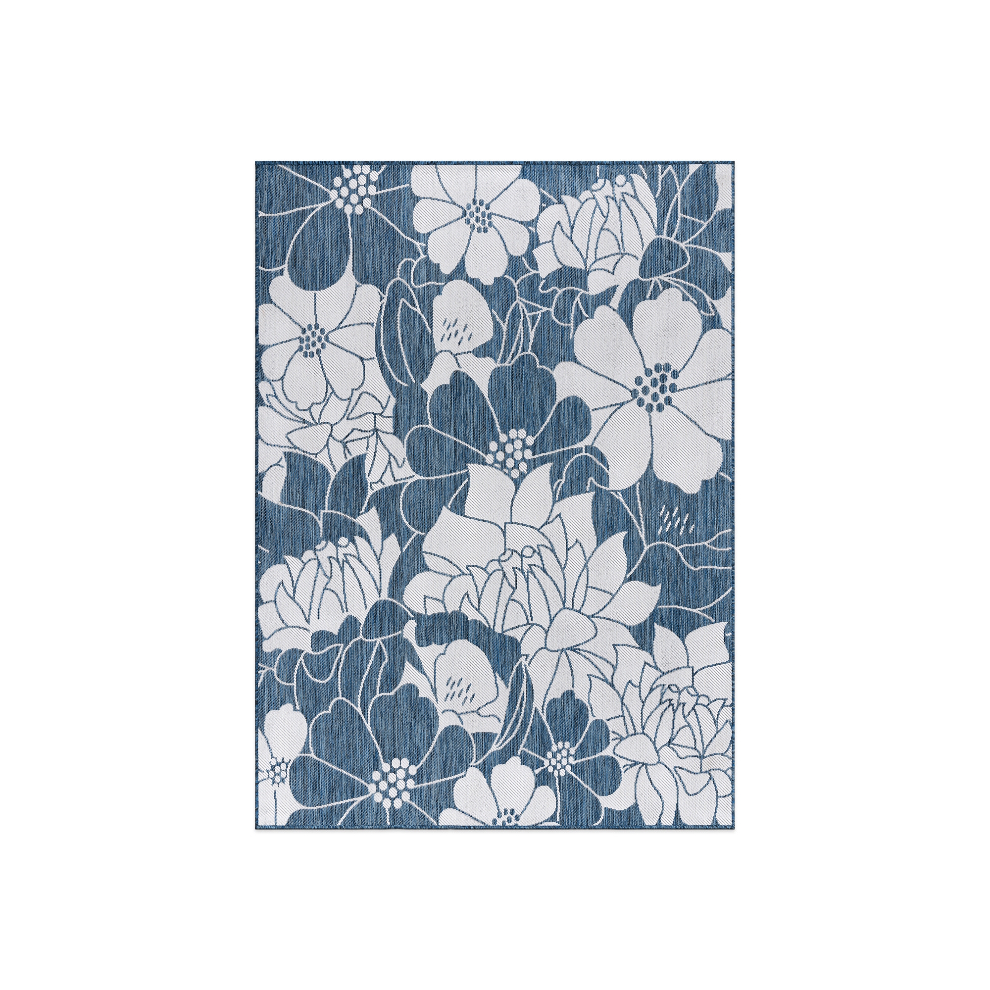 World Rug Gallery Modern Floral Flowers Textured Flat Weave Indoor/Outdoor Area Rug - NAVY 5' X 7'