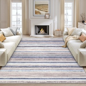 Modern Area Rug 6x9 Washable Striped Accent Carpet with Non-Slip Backing, Stain-Resistant Low Pile Indoor Mat, Foldable Contemporary Throw Rug - 1 of 4