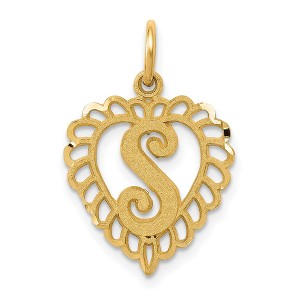 Black Bow Jewelry 14k Yellow Gold, Grace Collection, Satin Heart Initial S Pendant, 15mm - 1 of 4