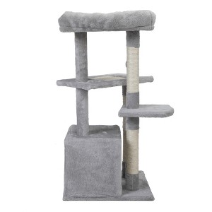 Double Level Cat Tree Stand House Furniture Kittens Activity Tower Posts Kitty Pet Play House - light gray - 1 of 4