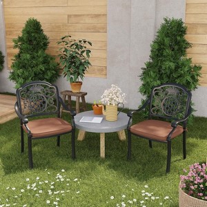 2 Piece Patio Dining Chairs with Cushions, Outdoor All-Weather Cast Aluminum Chairs, Patio Bistro Dining Chair Set of 2 for Garden Deck Backyard - 1 of 4