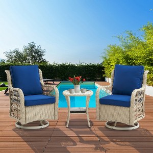 3 Piece Patio Dining Table Set, Wicker Rocking Bistro Set with 2 Swivel Chairs & Tempered Glass Top Table, Rattan Outdoor Furniture - 1 of 4