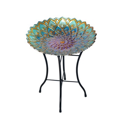 Teamson Home 17.99" Handpainted Flower Glass Birdbath, Multi
