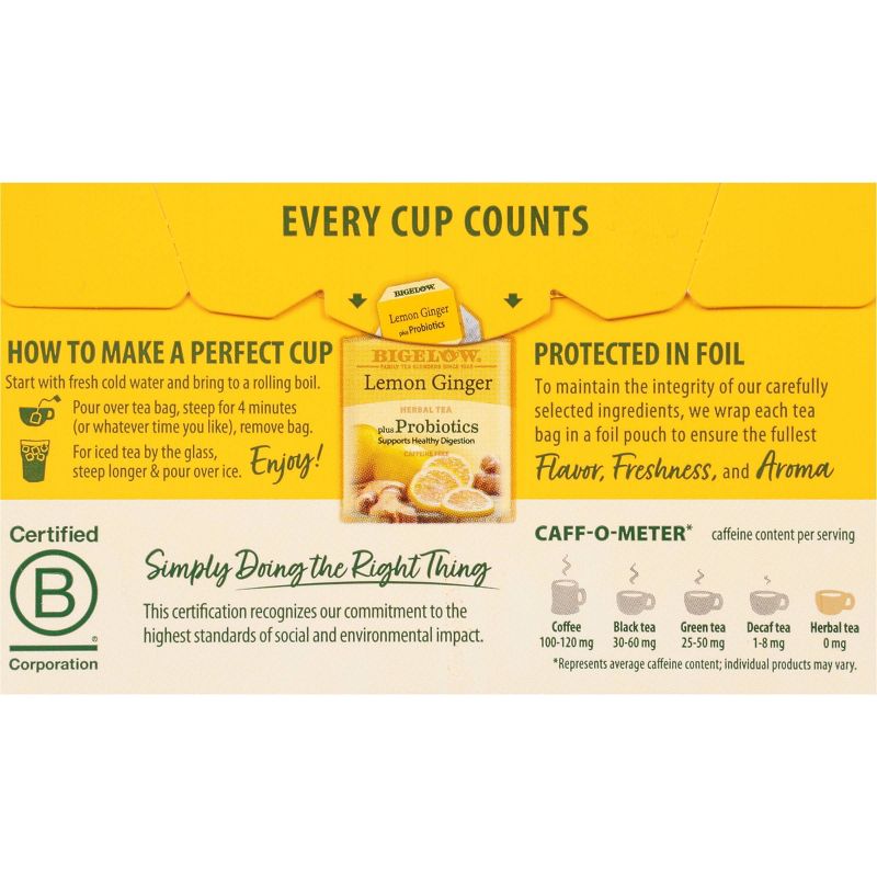 Bigelow Lemon Ginger Plus Probiotics Herbal Tea Bags - 18ct, 6 of 9