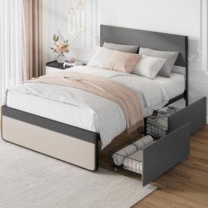 Upholstered Bed Frame With Headboard-2 Storage Drawers-Metal Slats-No Box Spring Needed-Noise Free Platform - 1 of 4