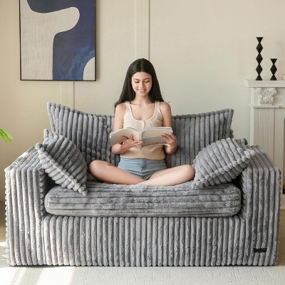 MAXYOYO Bean Bag Chair for Living Room, Upholstered Loveseat Sofa Couch with Deep Seating, No Assembly