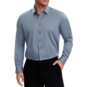 INSPIRE CHIC Men's Point Collar Long Sleeve Button Down Solid Color Formal Dress Shirts - 1 of 4