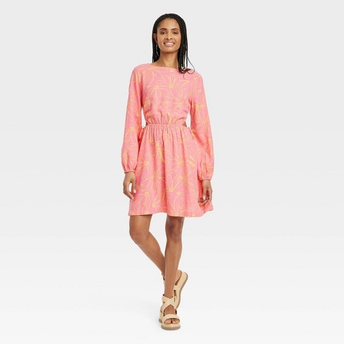 Women's Balloon Long Sleeve Mini A-Line Dress - Universal Thread™ Pink  Floral XS