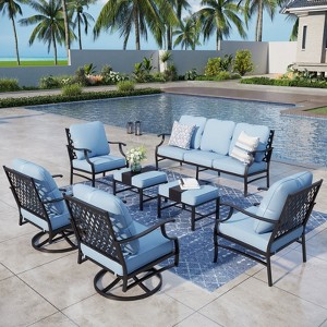 Captiva Designs 7pc Metal Patio Outdoor Conversation Set with Swivel Grid-back Chairs, Ottomans for Garden, Poolside, Backyard - 1 of 4