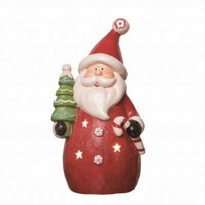 Transpac Resin Red Christmas Light Up Round Santa Decor